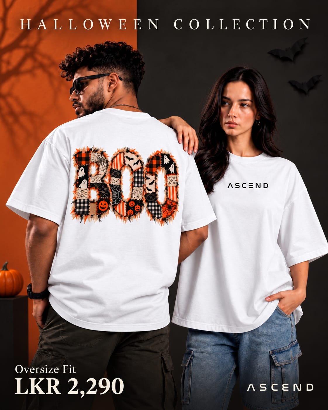 BOO Patchwork — Halloween Oversized T-shirt — White