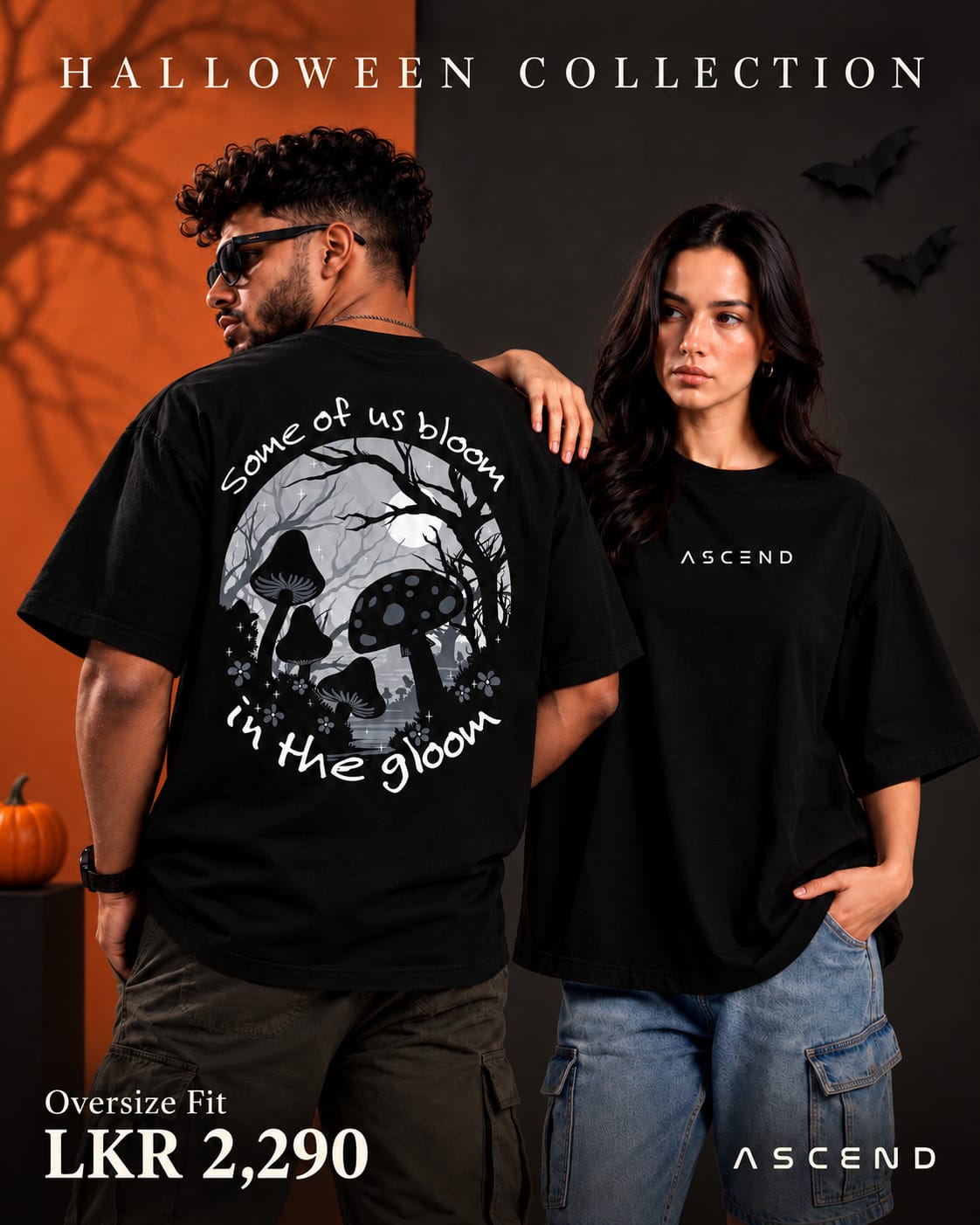 Bloom in the Gloom — Halloween Oversized T-shirt — Black