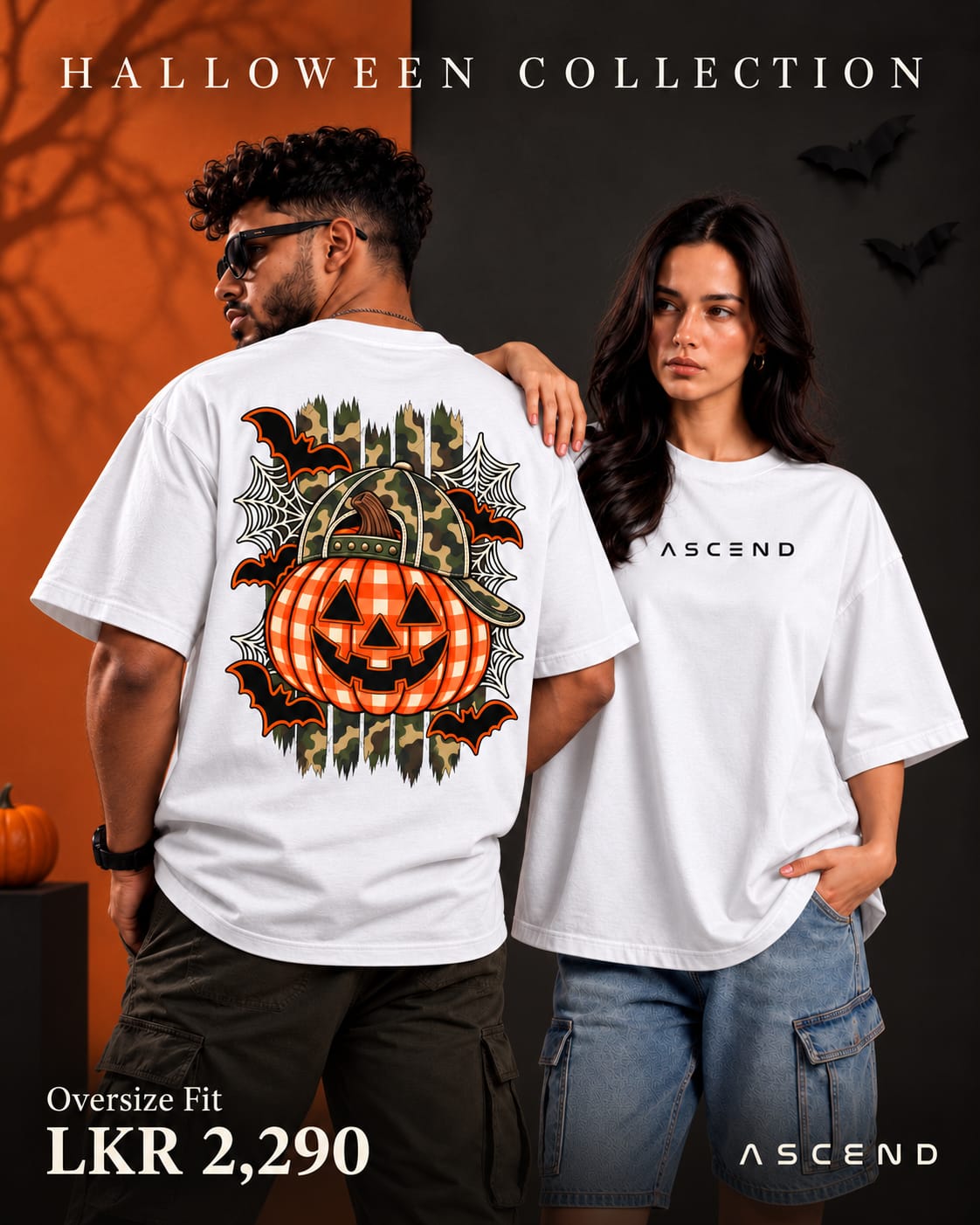 Camo Pumpkin — Halloween Oversized T-shirt — White