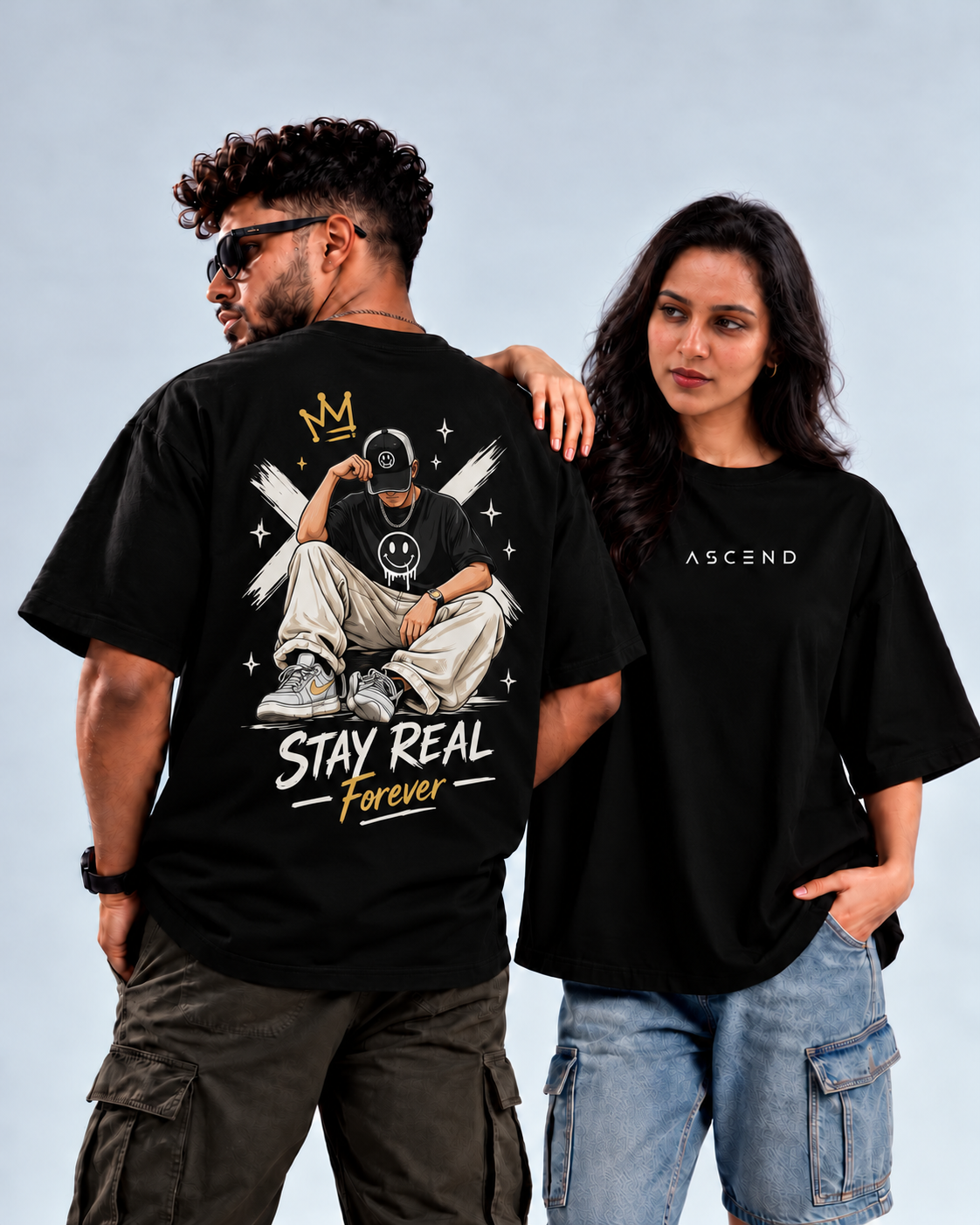 Stay real forever over Tee — Black