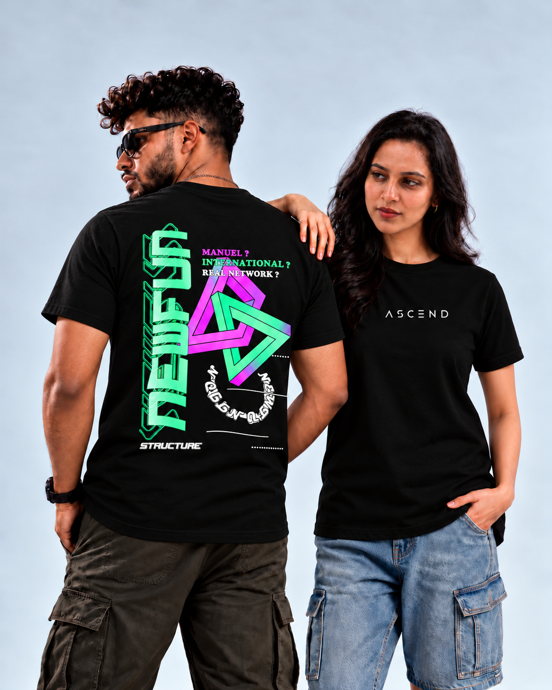 Neon Geometric Triangles — Regular T-shirt — Black
