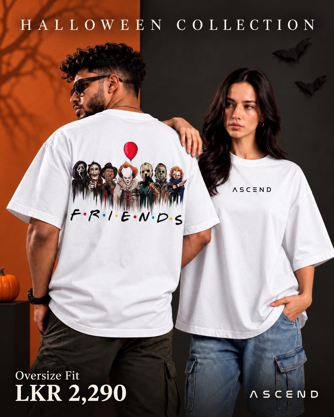 Horror Friends Lineup — Halloween Oversized T-shirt — White