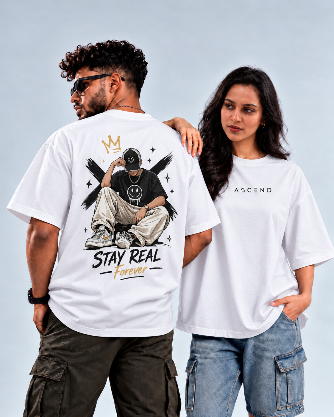 Stay real forever over Tee — White