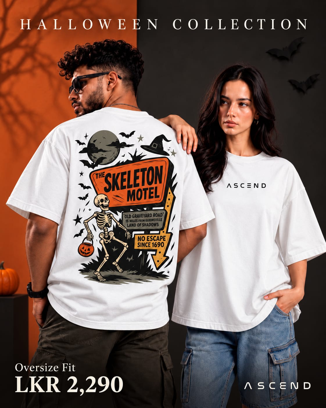 The Skeleton Motel — Halloween Oversized T-shirt — White