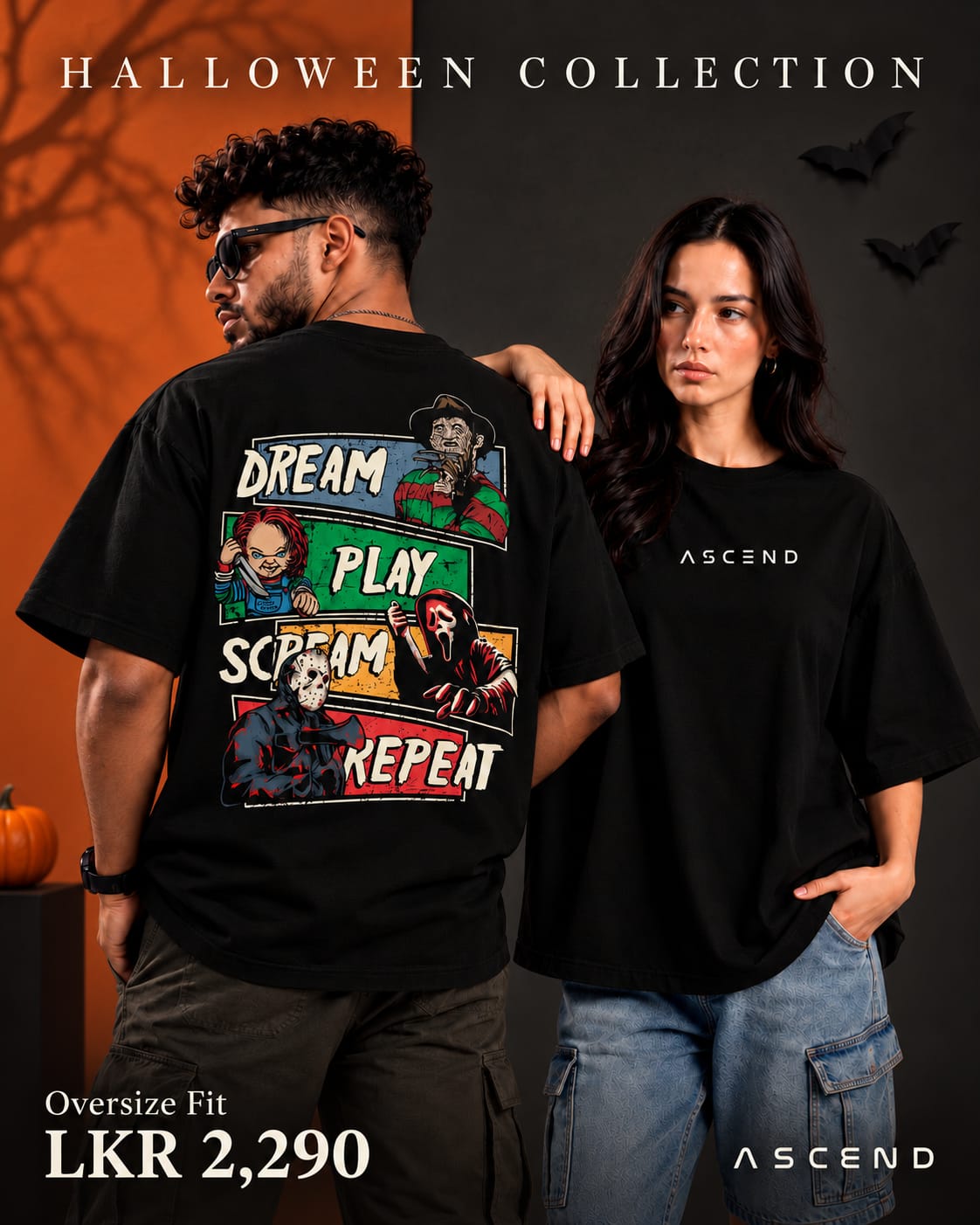 Dream Play Scream Repeat — Halloween Oversized T-shirt — Black