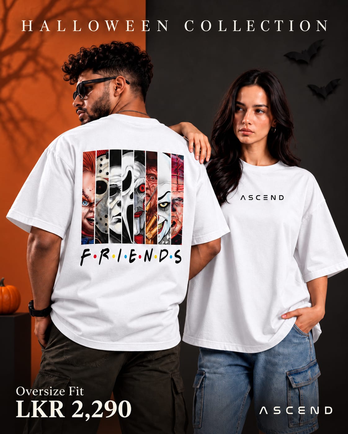 Horror Friends Panels — Halloween Oversized T-shirt — White